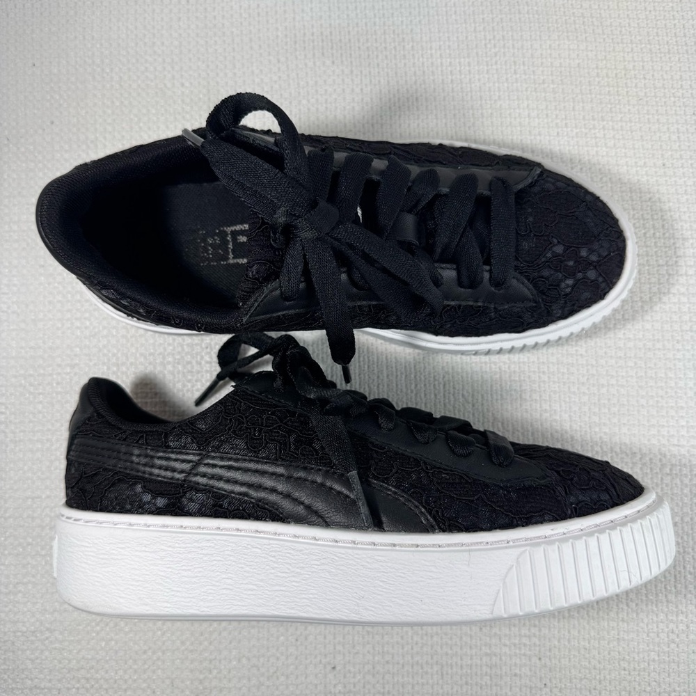 Puma Black Basket Lace Platform Sneakers, Women’s Size 6